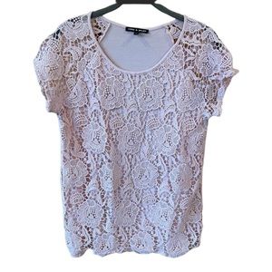 Cable & Gauge Pink Short Sleeve Top Lacey Front M